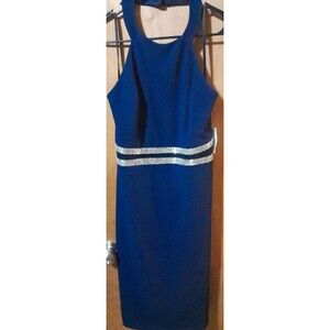Rebecca B NAVY SILVER STRIPE WAIST Sleeveless-CUT OUT BACK Cocktail- PARTY 12